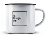Emaille-Tasse rand schwarz mit Logo-Druck
