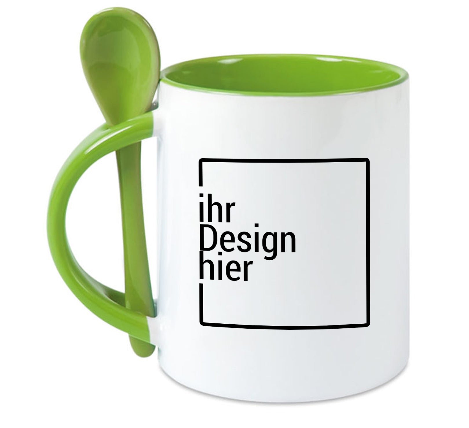 Löffel-Tasse Hellgrün mit Logo-Druck