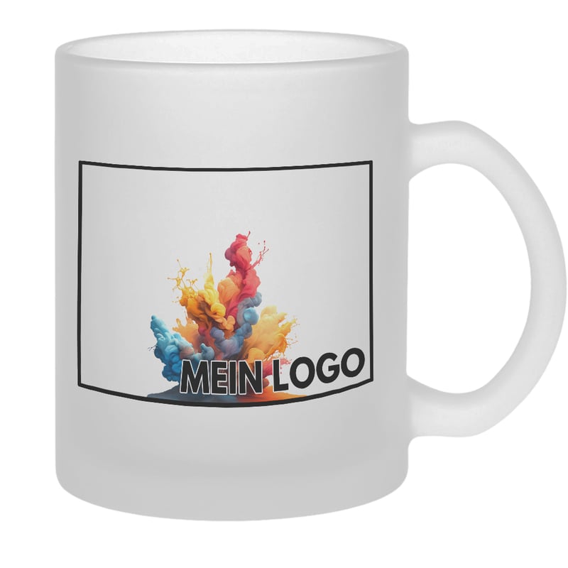 Glastasse satiniert bedrucken - Werbetasse mit Logo bedrucken lassen