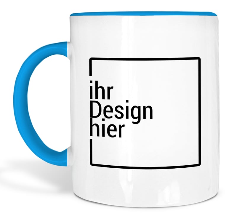 Tasse hellblau bedrucken - Werbetasse mit Logo bedrucken lassen